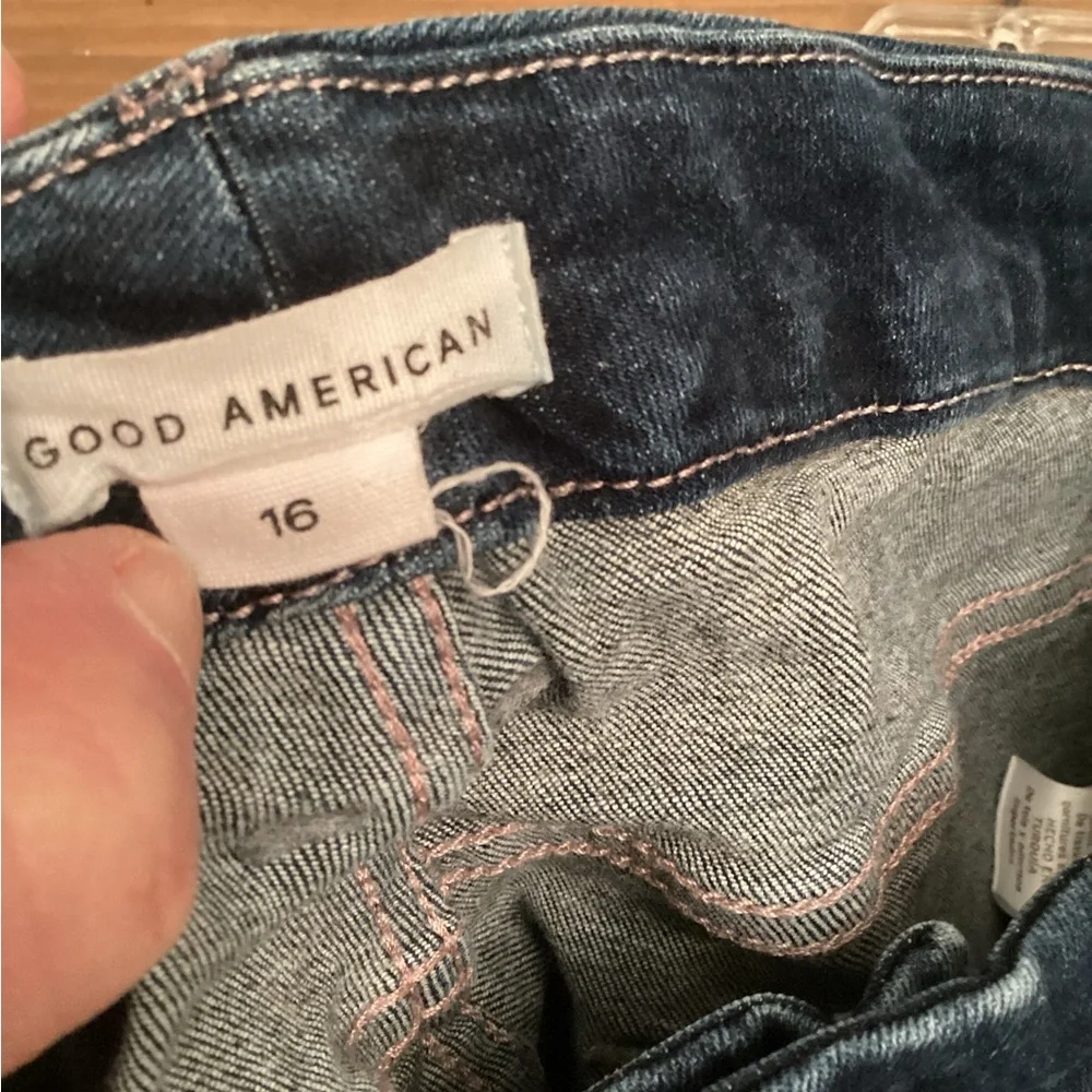 GOOD AMERICAN SIZE 16 BLUE GOOD LEGS CROP SKINNY JEANS DARK WASH - Picture 6 of 7